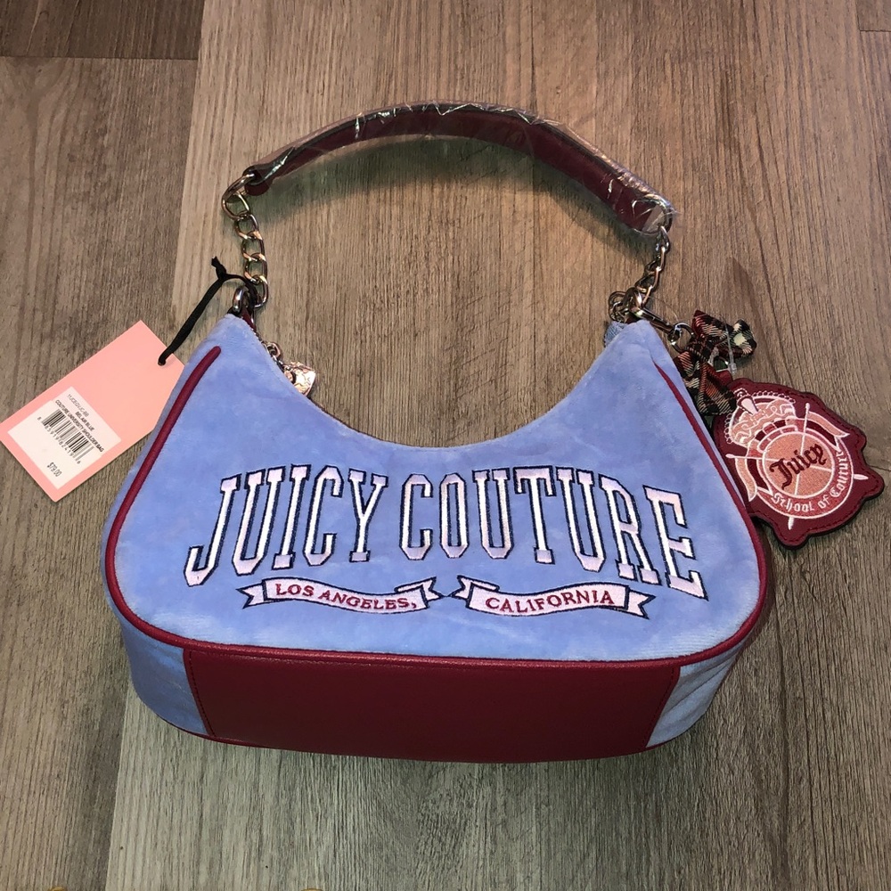 Juicy Couture Belair Blue Couture University Shoulder Bag + Bag Charm NWT